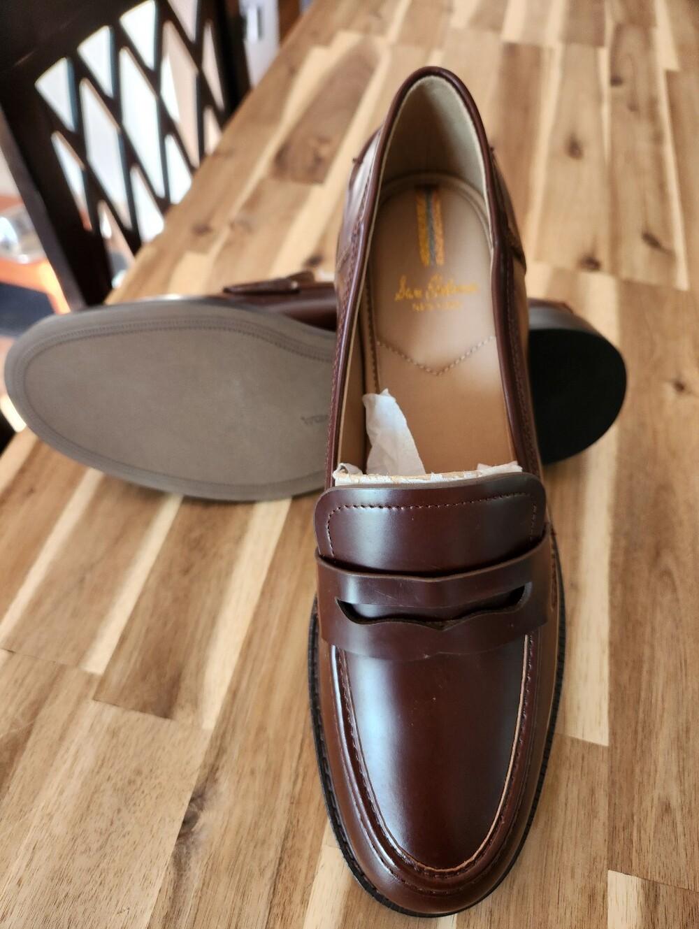NWOB Sam Edelman Women's Colin Spiced Brandy Leather Penny Loafers - Picture 2 of 2